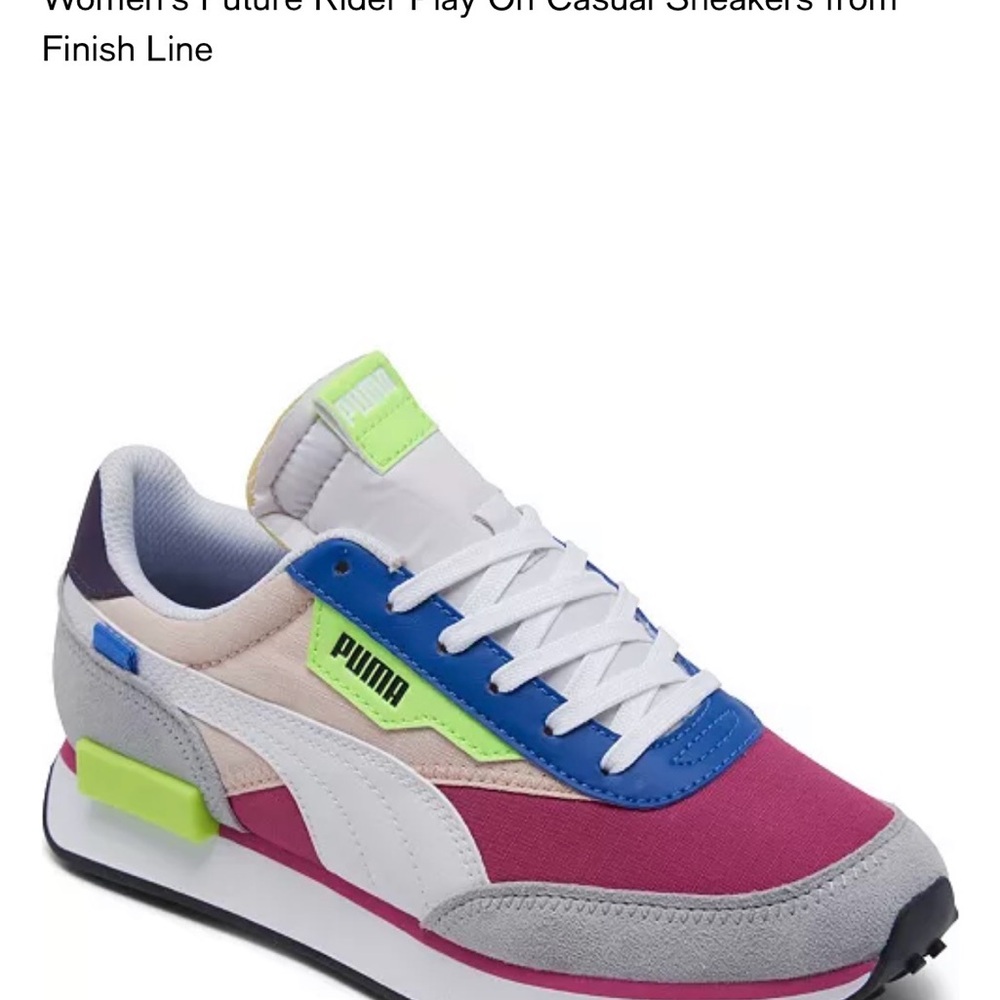 Puma Future Rider Play On Sneakers Neon Pink, Green, and Blue